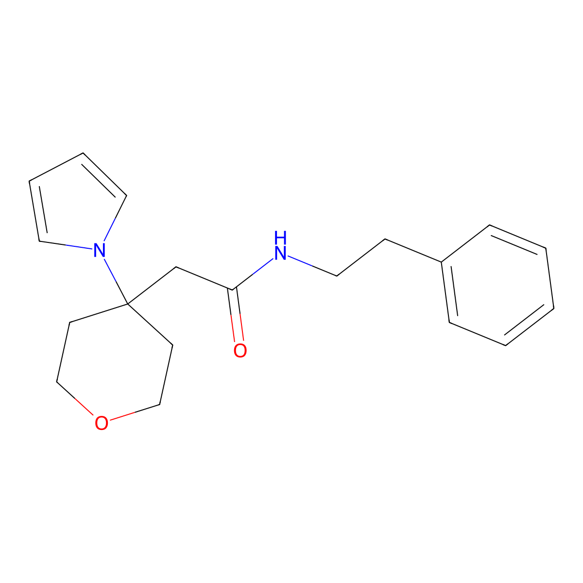 N-(2-phenylethyl)-2-[4-(1H-pyrrol-1-yl)tetrahydro-2H-pyran-4-yl]acetamide molecular structure, CAS 1630856-64-2