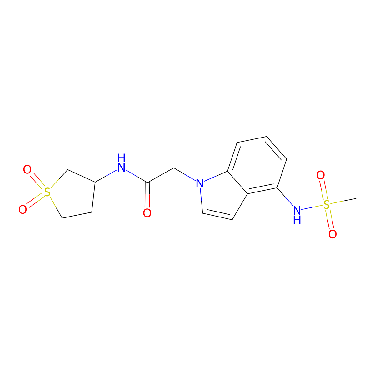N-(1,1-dioxidotetrahydrothiophen-3-yl)-2-{4-[(methylsulfonyl)amino]-1H-indol-1-yl}acetamide molecular structure, CAS 1630856-76-6