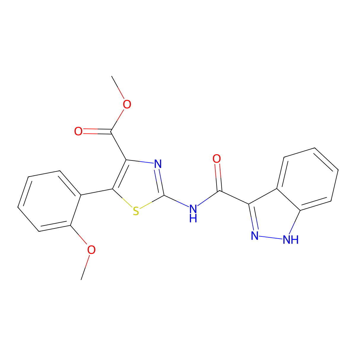 methyl 2-[(1H-indazol-3-ylcarbonyl)amino]-5-(2-methoxyphenyl)-1,3-thiazole-4-carboxylate molecular structure, CAS 1630856-84-6