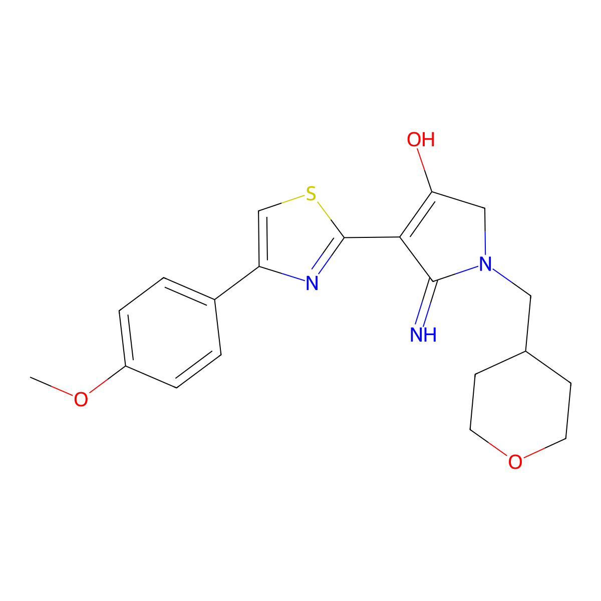 5-imino-4-[4-(4-methoxyphenyl)-1,3-thiazol-2-yl]-1-(tetrahydro-2H-pyran-4-ylmethyl)-2,5-dihydro-1H-pyrrol-3-ol molecular structure, CAS 1630856-85-7
