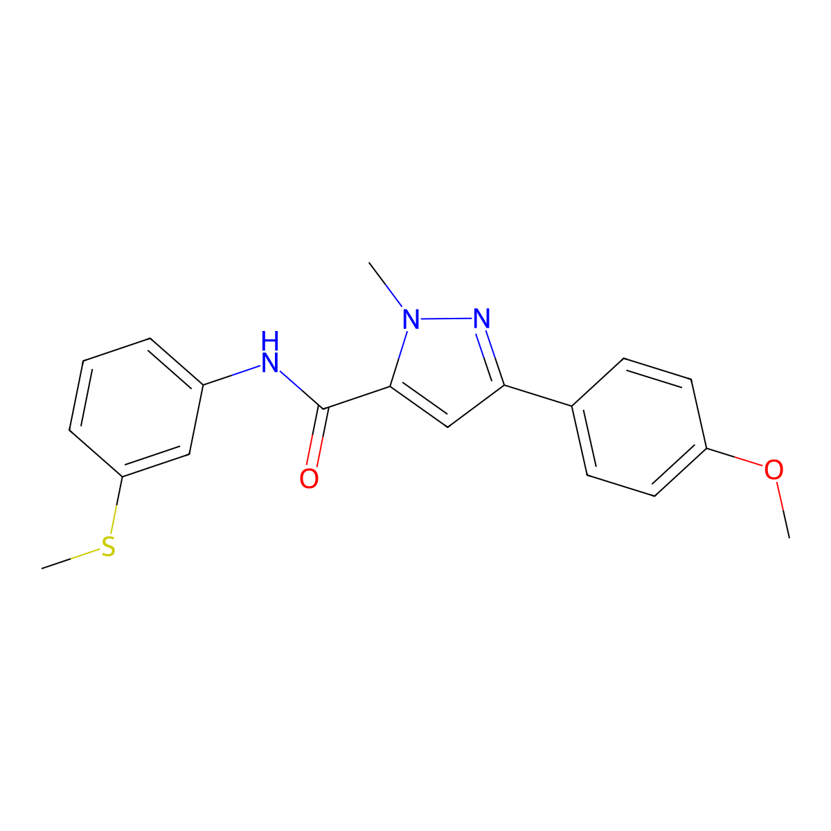 3-(4-methoxyphenyl)-1-methyl-N-[3-(methylsulfanyl)phenyl]-1H-pyrazole-5-carboxamide molecular structure, CAS 1630856-92-6
