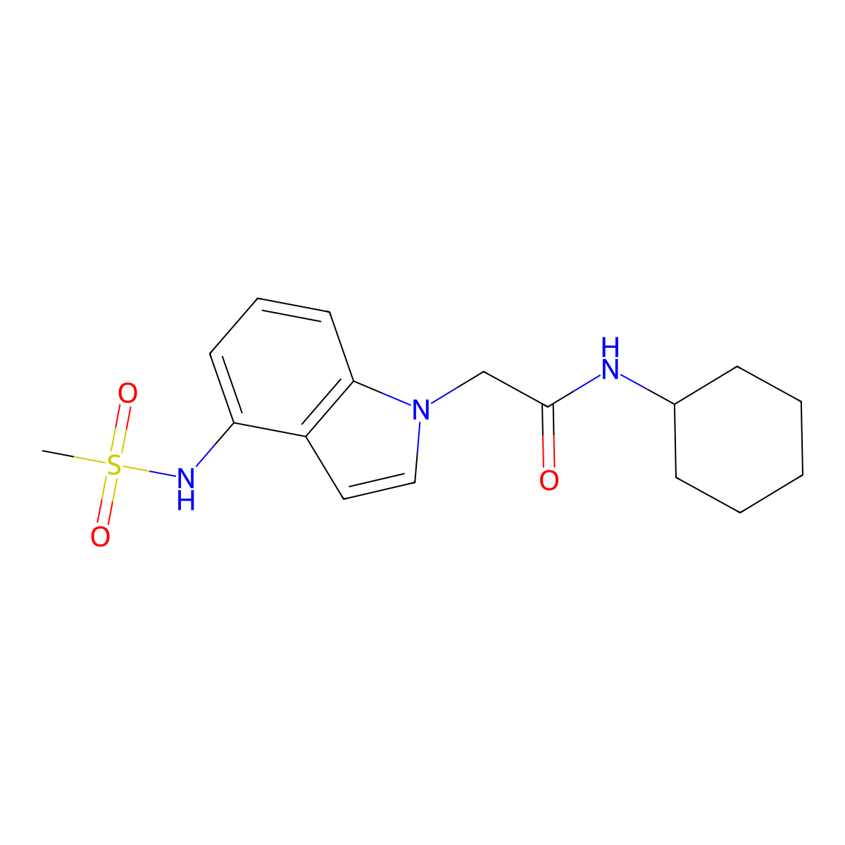 N-cyclohexyl-2-{4-[(methylsulfonyl)amino]-1H-indol-1-yl}acetamide molecular structure, CAS 1630856-95-9