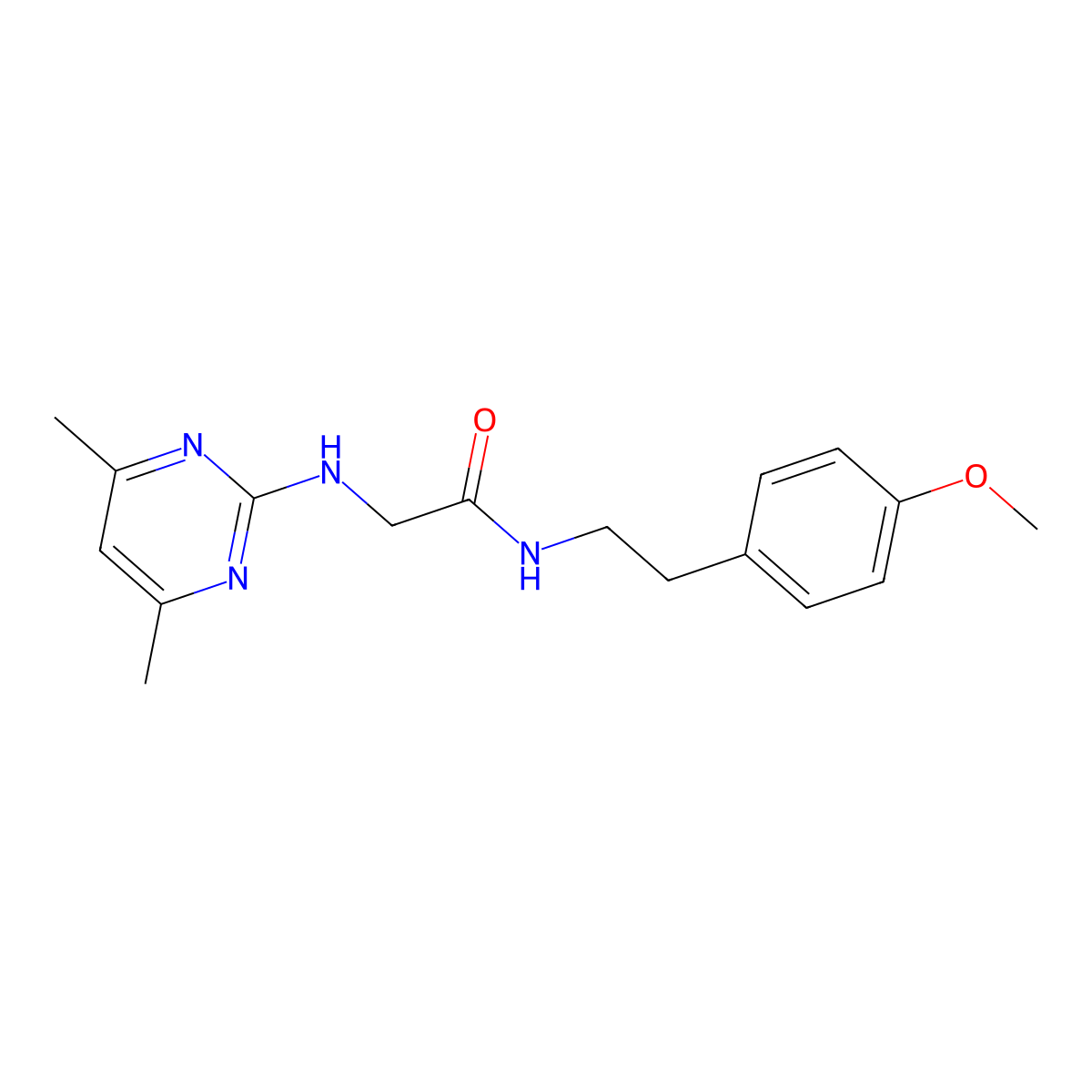 2-[(4,6-dimethyl-2-pyrimidinyl)amino]-N-(4-methoxyphenethyl)acetamide molecular structure, CAS 1630857-39-4