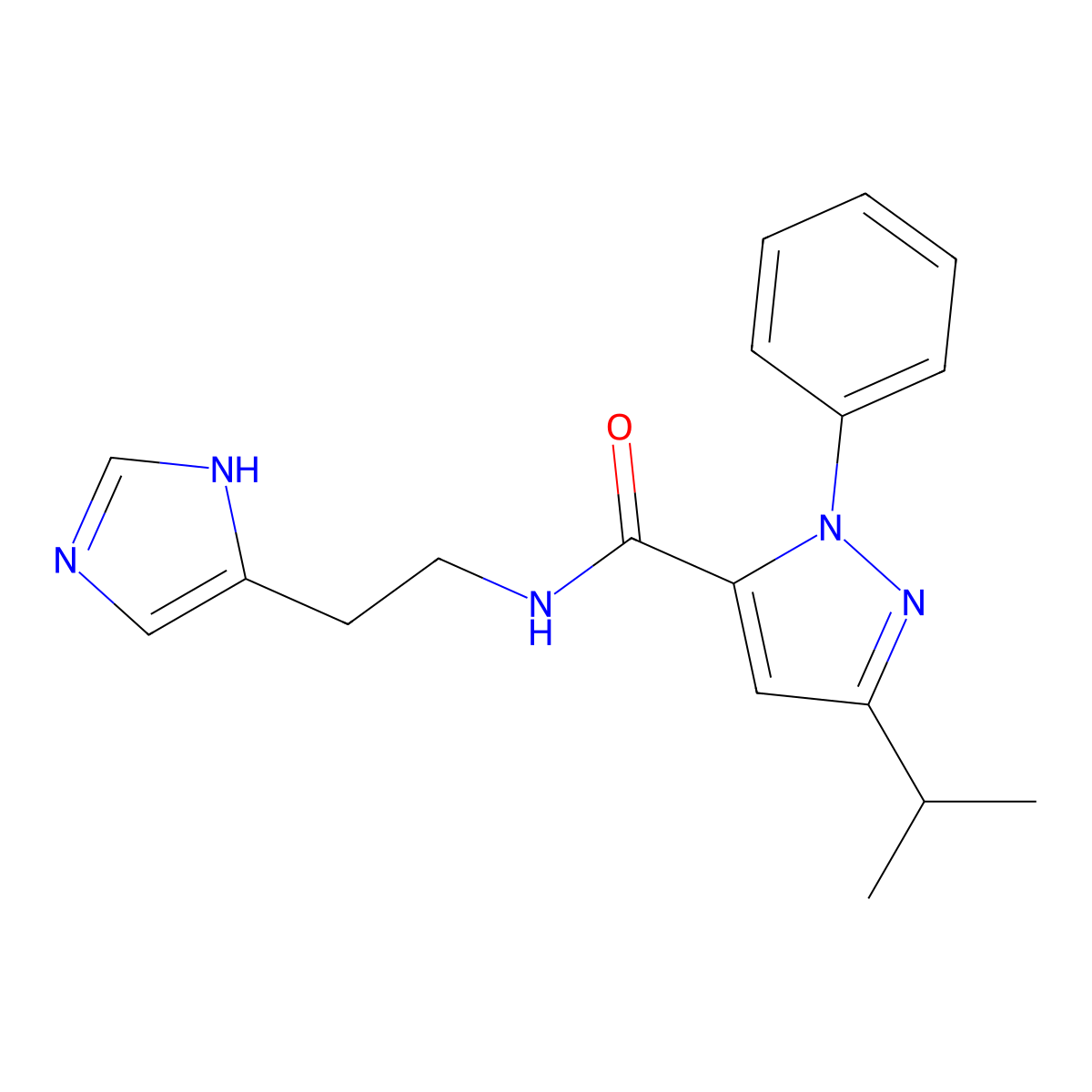 N-[2-(1H-imidazol-4-yl)ethyl]-3-isopropyl-1-phenyl-1H-pyrazole-5-carboxamide molecular structure, CAS 1630857-50-9