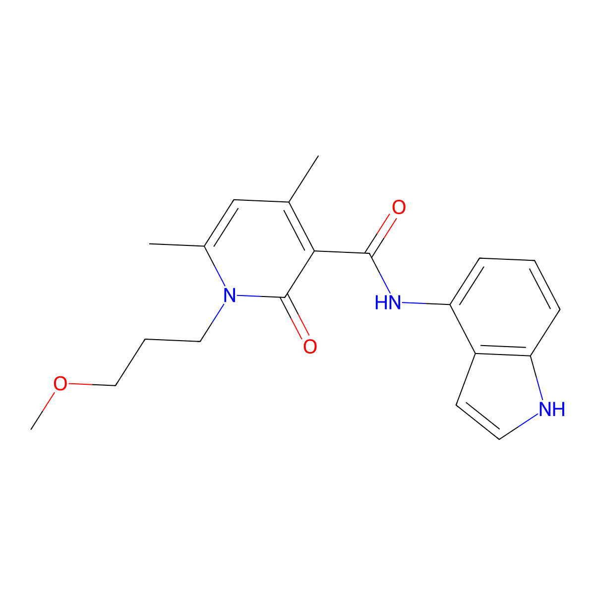N-(1H-indol-4-yl)-1-(3-methoxypropyl)-4,6-dimethyl-2-oxo-1,2-dihydropyridine-3-carboxamide molecular structure, CAS 1630857-52-1