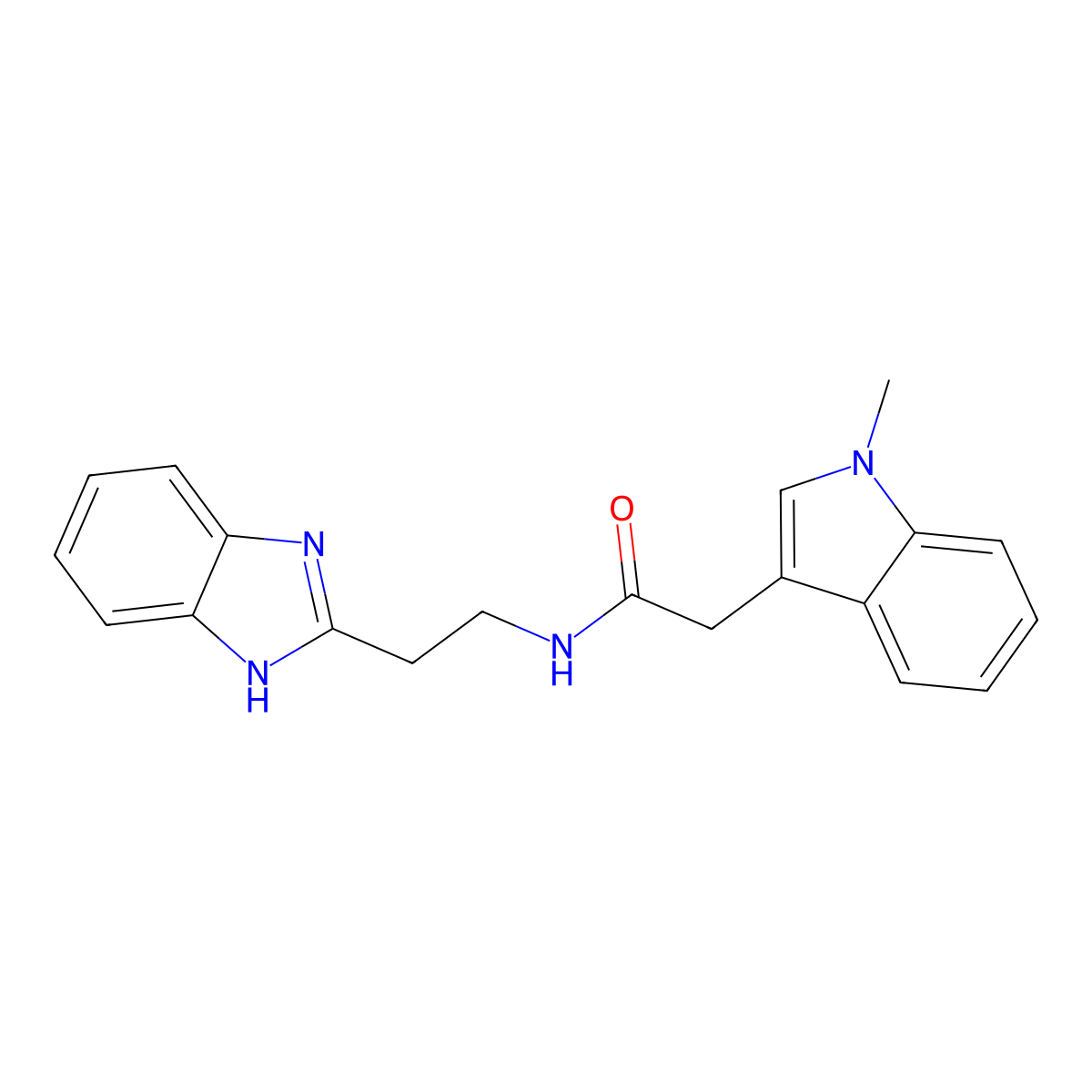 N-[2-(1H-1,3-benzimidazol-2-yl)ethyl]-2-(1-methyl-1H-indol-3-yl)acetamide molecular structure, CAS 1630857-71-4