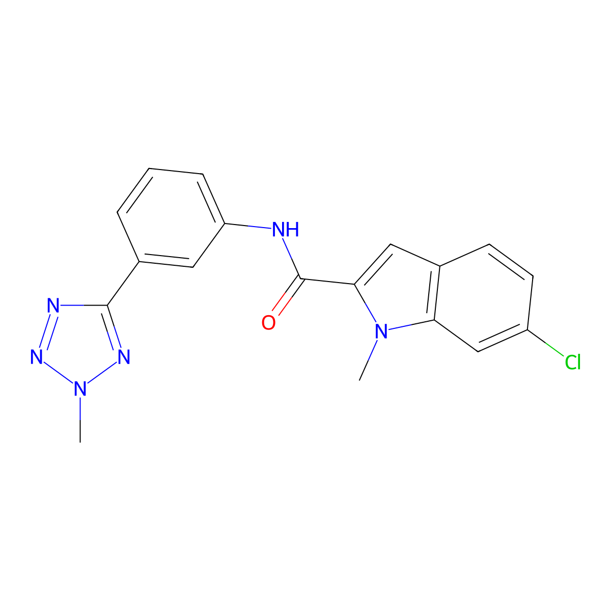 6-chloro-1-methyl-N-[3-(2-methyl-2H-tetrazol-5-yl)phenyl]-1H-indole-2-carboxamide molecular structure, CAS 1630857-72-5