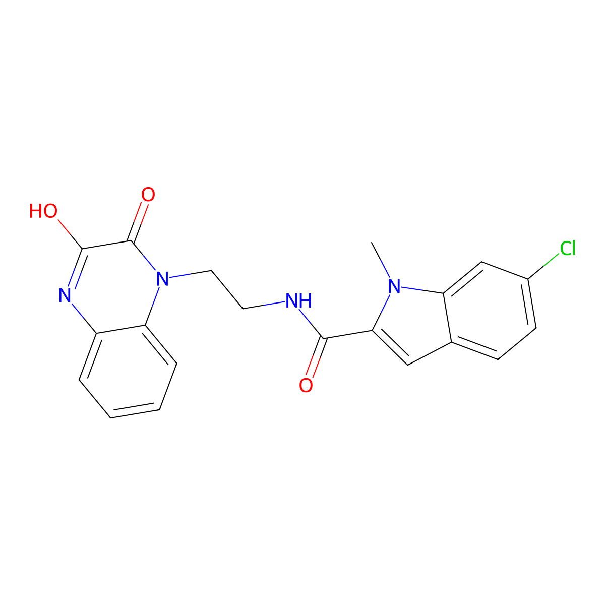 6-chloro-N-[2-(3-hydroxy-2-oxoquinoxalin-1(2H)-yl)ethyl]-1-methyl-1H-indole-2-carboxamide molecular structure, CAS 1630857-75-8