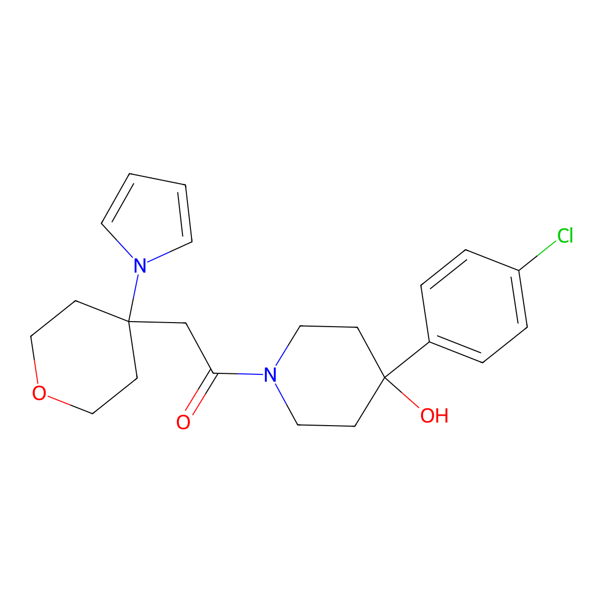 1-[4-(4-chlorophenyl)-4-hydroxypiperidin-1-yl]-2-[4-(1H-pyrrol-1-yl)tetrahydro-2H-pyran-4-yl]ethanone molecular structure, CAS 1630857-76-9