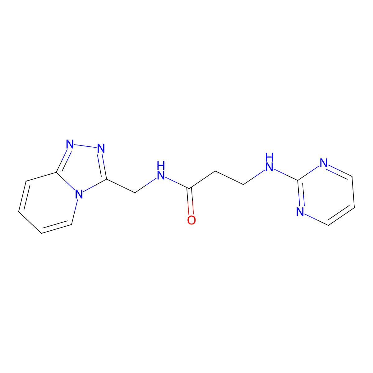 3-(2-pyrimidinylamino)-N-([1,2,4]triazolo[4,3-a]pyridin-3-ylmethyl)propanamide molecular structure, CAS 1630857-97-4