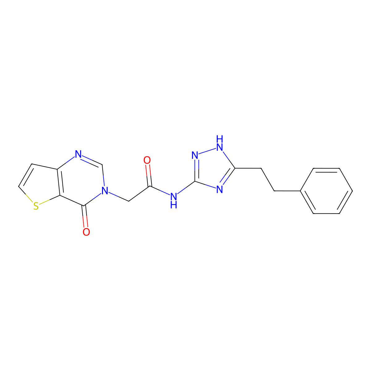 2-(4-oxothieno[3,2-d]pyrimidin-3(4H)-yl)-N-[3-(2-phenylethyl)-1H-1,2,4-triazol-5-yl]acetamide molecular structure, CAS 1630858-13-7