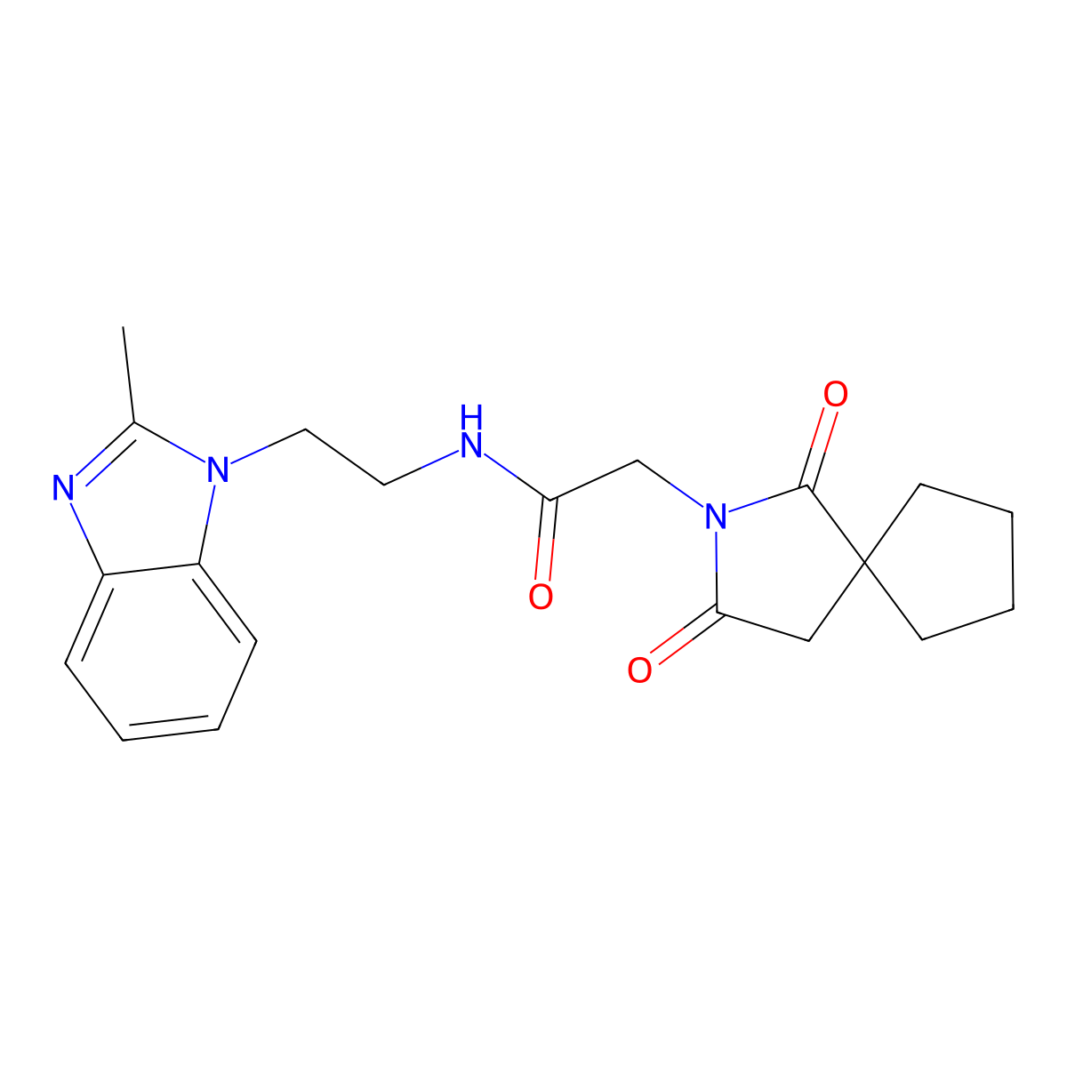 2-(1,3-dioxo-2-azaspiro[4.4]non-2-yl)-N-[2-(2-methyl-1H-benzimidazol-1-yl)ethyl]acetamide molecular structure, CAS 1630860-71-7