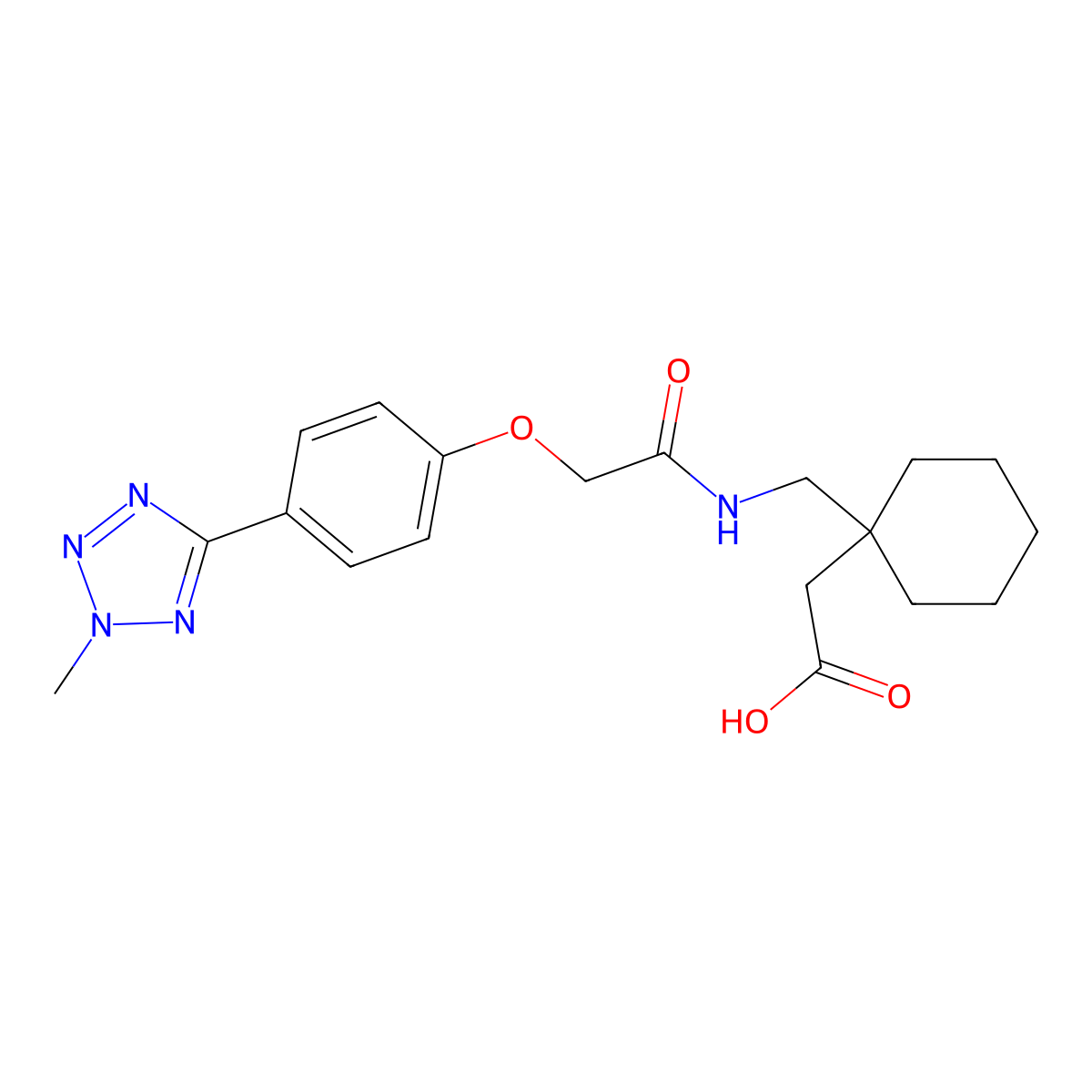 {1-[({[4-(2-methyl-2H-tetrazol-5-yl)phenoxy]acetyl}amino)methyl]cyclohexyl}acetic acid molecular structure, CAS 1630860-93-3