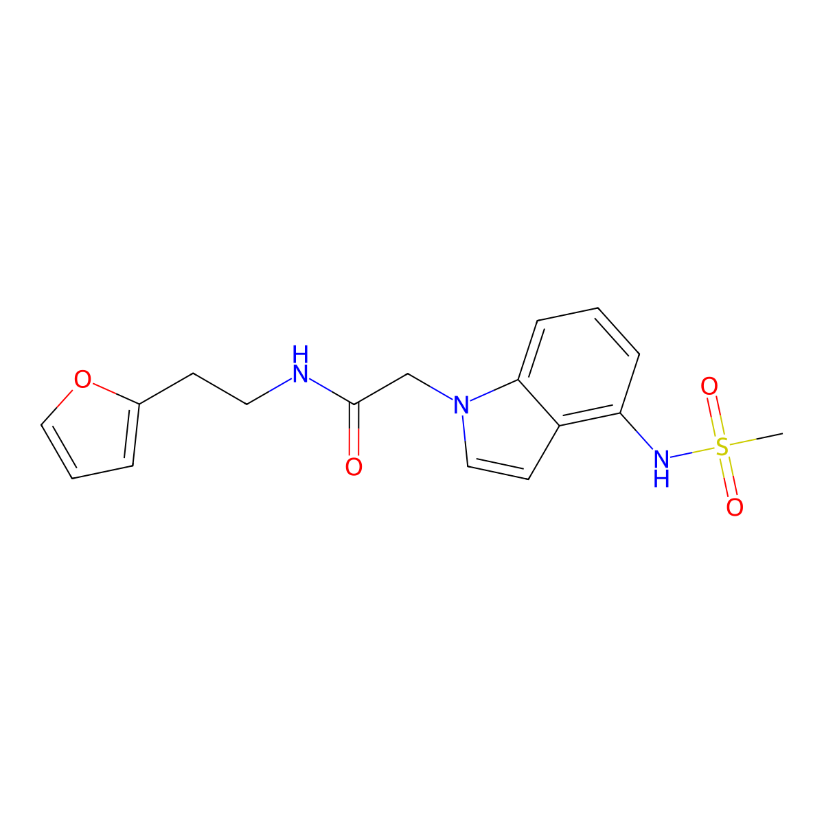 N-[2-(furan-2-yl)ethyl]-2-{4-[(methylsulfonyl)amino]-1H-indol-1-yl}acetamide molecular structure, CAS 1630861-01-6