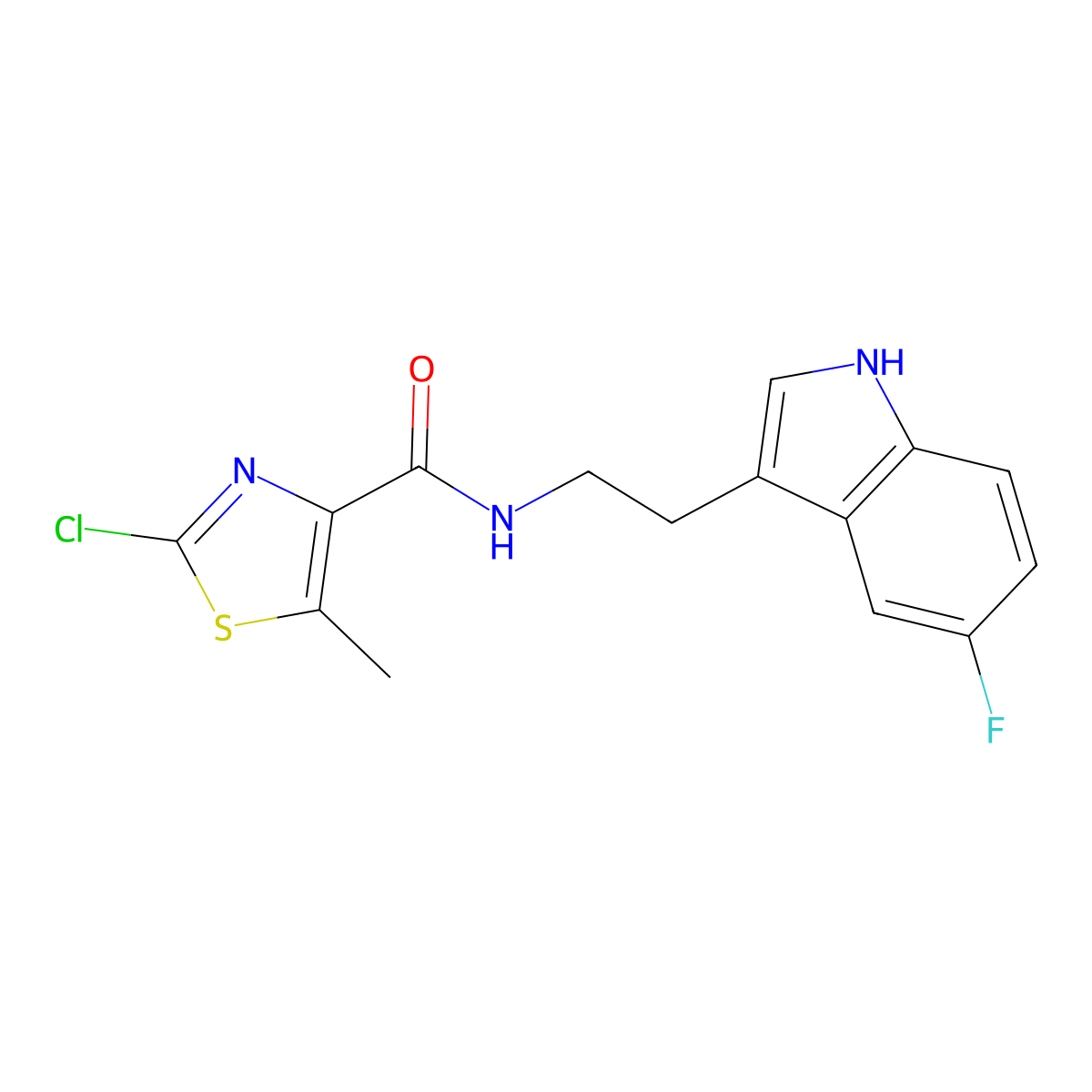 2-chloro-N-[2-(5-fluoro-1H-indol-3-yl)ethyl]-5-methyl-1,3-thiazole-4-carboxamide molecular structure, CAS 1630861-02-7