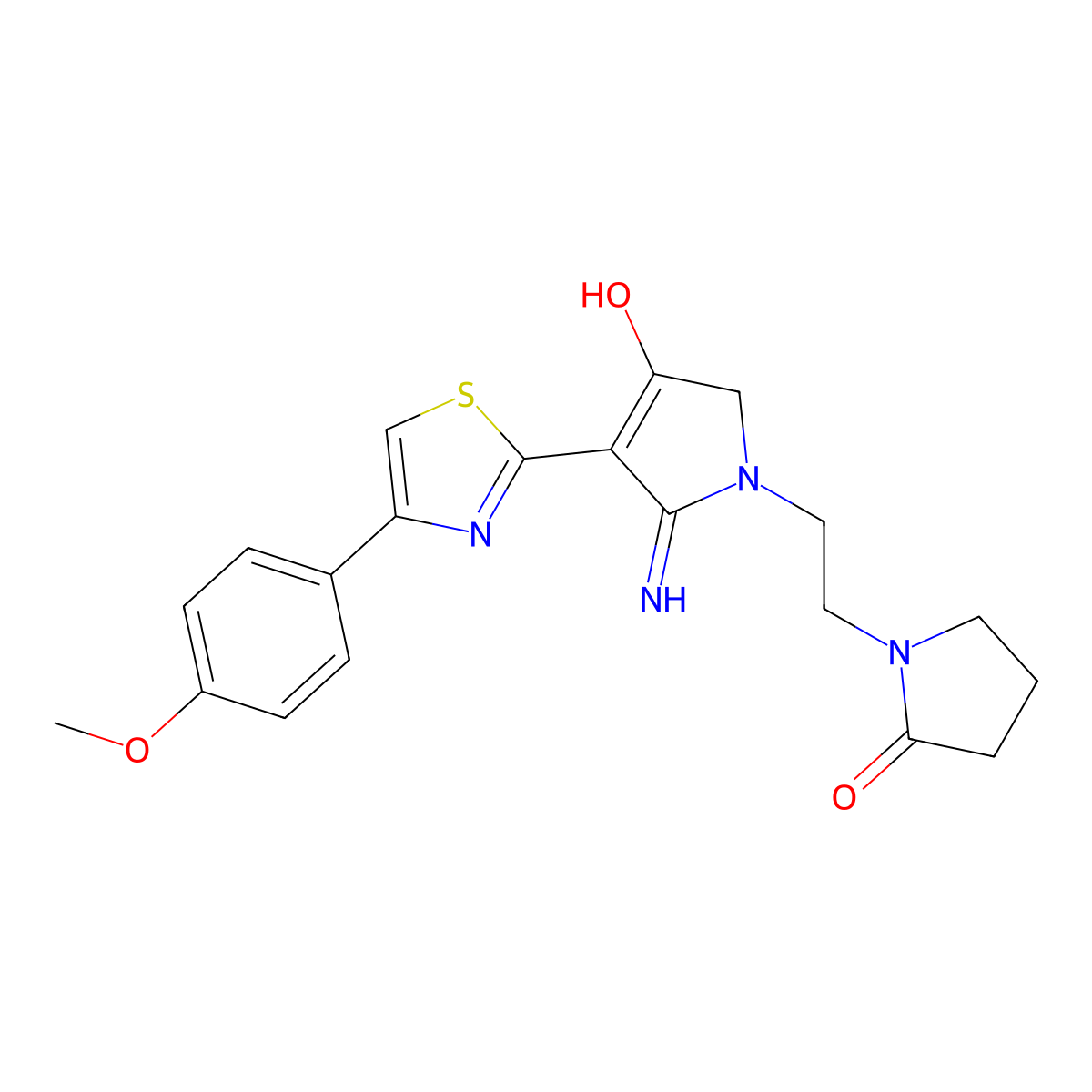 1-(2-{4-hydroxy-2-imino-3-[4-(4-methoxyphenyl)-1,3-thiazol-2-yl]-2,5-dihydro-1H-pyrrol-1-yl}ethyl)pyrrolidin-2-one molecular structure, CAS 1630861-06-1