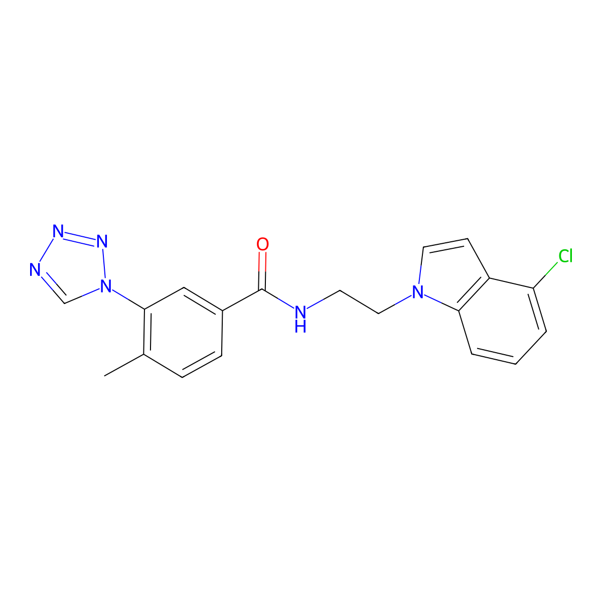 N-[2-(4-chloro-1H-indol-1-yl)ethyl]-4-methyl-3-(1H-1,2,3,4-tetraazol-1-yl)benzamide molecular structure, CAS 1630861-24-3
