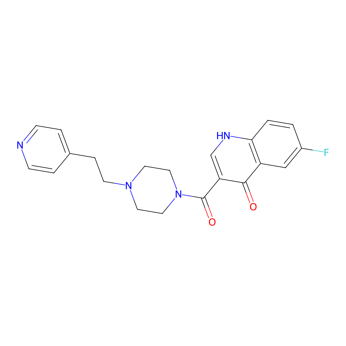 (6-Fluoro-4-hydroxyquinolin-3-yl){4-[2-(pyridin-4-yl)ethyl]piperazin-1-yl}methanone molecular structure, CAS 1630861-72-1