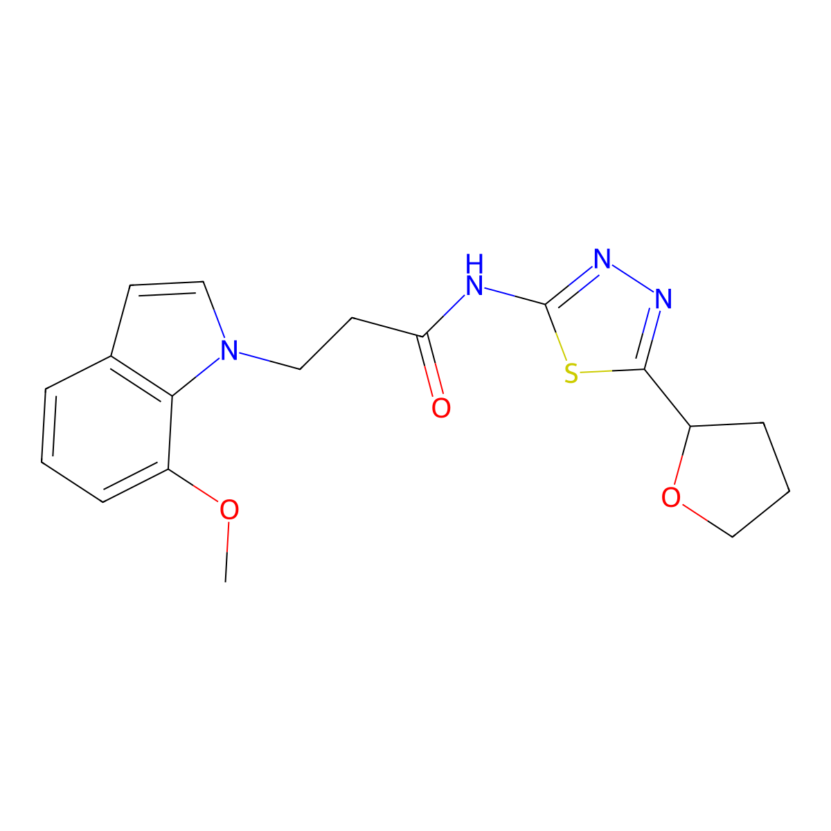 3-(7-methoxy-1H-indol-1-yl)-N-[5-(tetrahydrofuran-2-yl)-1,3,4-thiadiazol-2-yl]propanamide molecular structure, CAS 1630861-80-1
