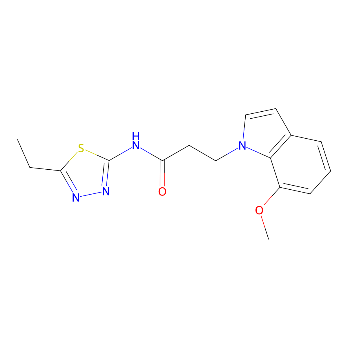 N-(5-ethyl-1,3,4-thiadiazol-2-yl)-3-(7-methoxy-1H-indol-1-yl)propanamide molecular structure, CAS 1630862-05-3
