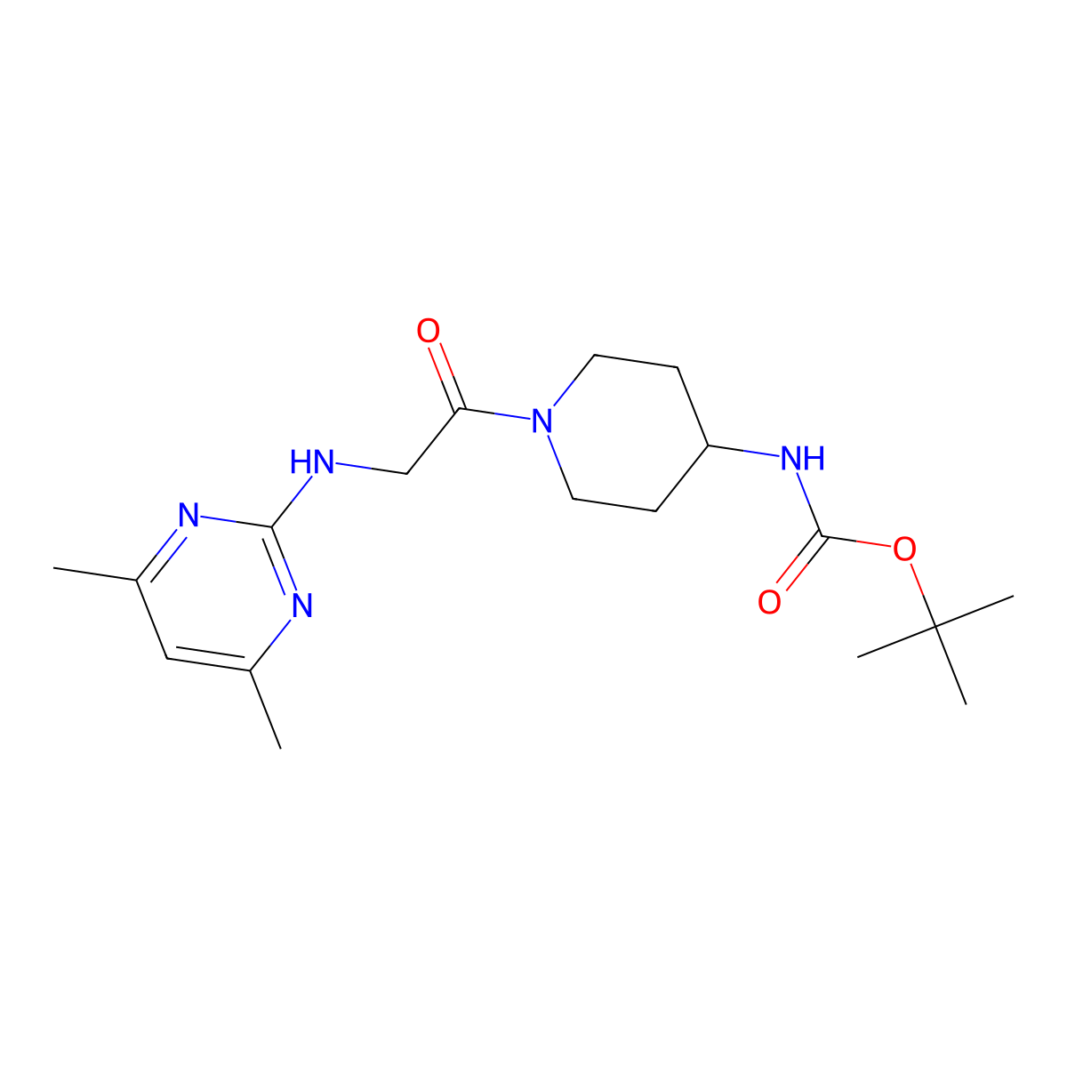 tert-butyl {1-[N-(4,6-dimethylpyrimidin-2-yl)glycyl]piperidin-4-yl}carbamate molecular structure, CAS 1630862-09-7