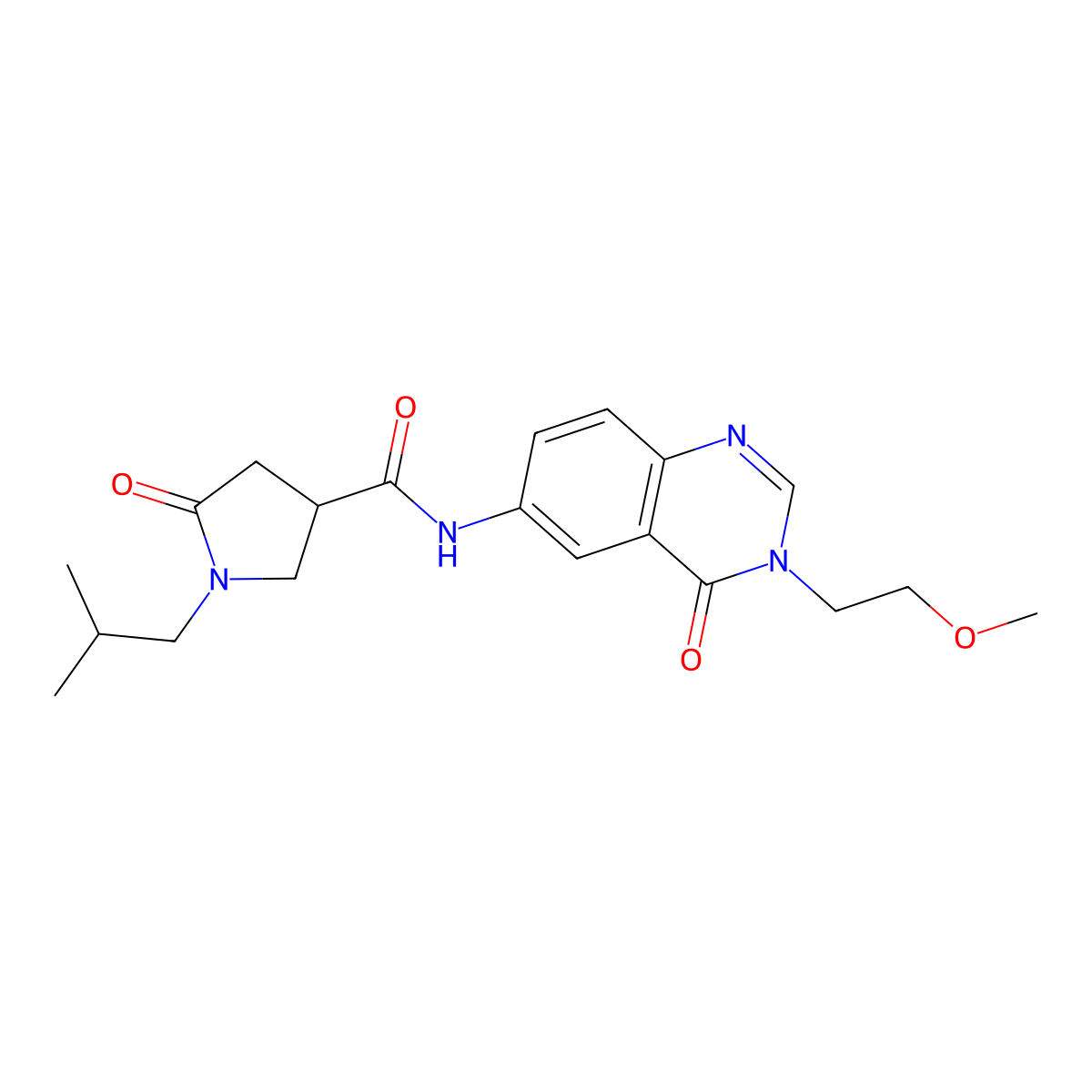 N-[3-(2-methoxyethyl)-4-oxo-3,4-dihydroquinazolin-6-yl]-1-(2-methylpropyl)-5-oxopyrrolidine-3-carboxamide molecular structure, CAS 1630862-11-1