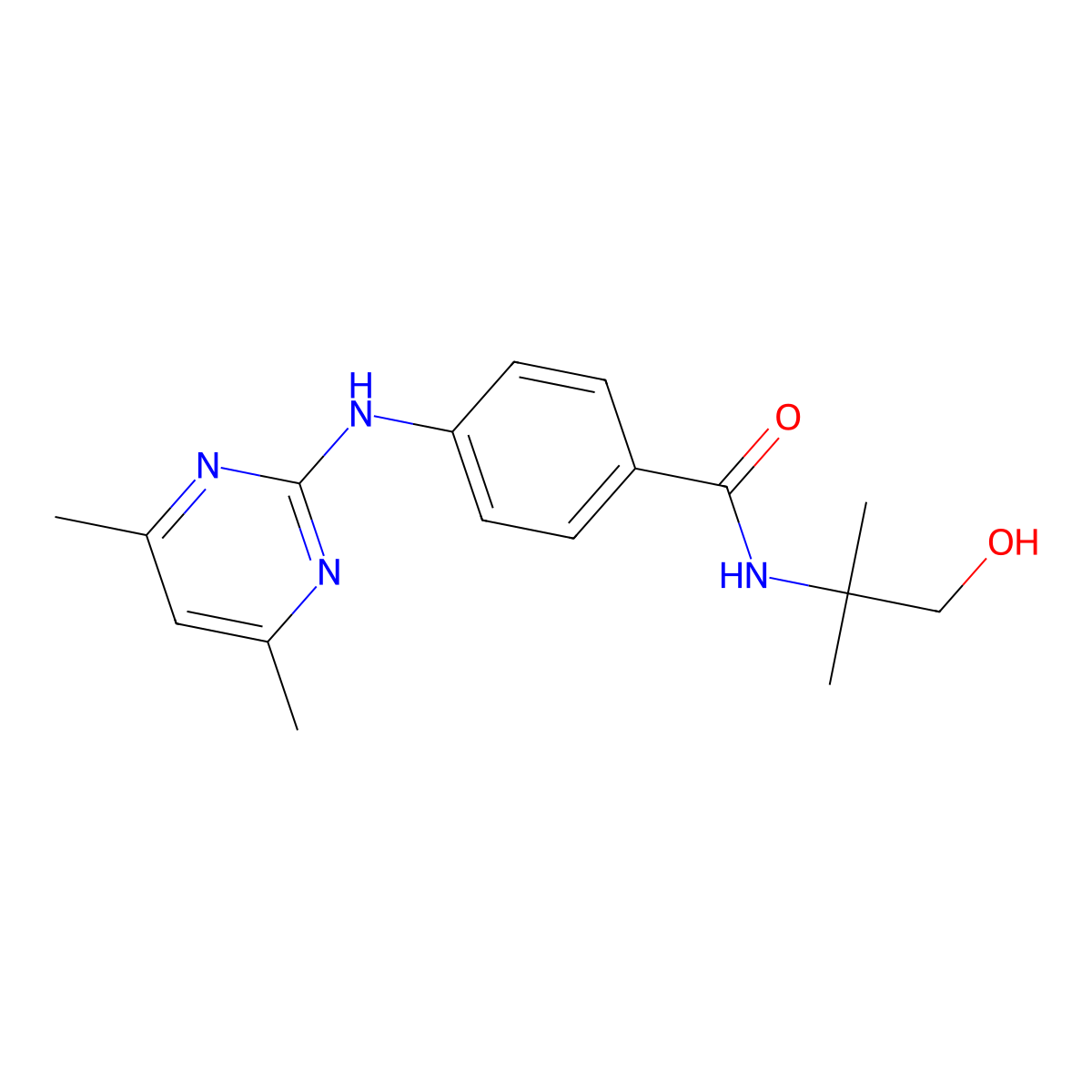 4-[(4,6-dimethylpyrimidin-2-yl)amino]-N-(1-hydroxy-2-methylpropan-2-yl)benzamide molecular structure, CAS 1630862-29-1