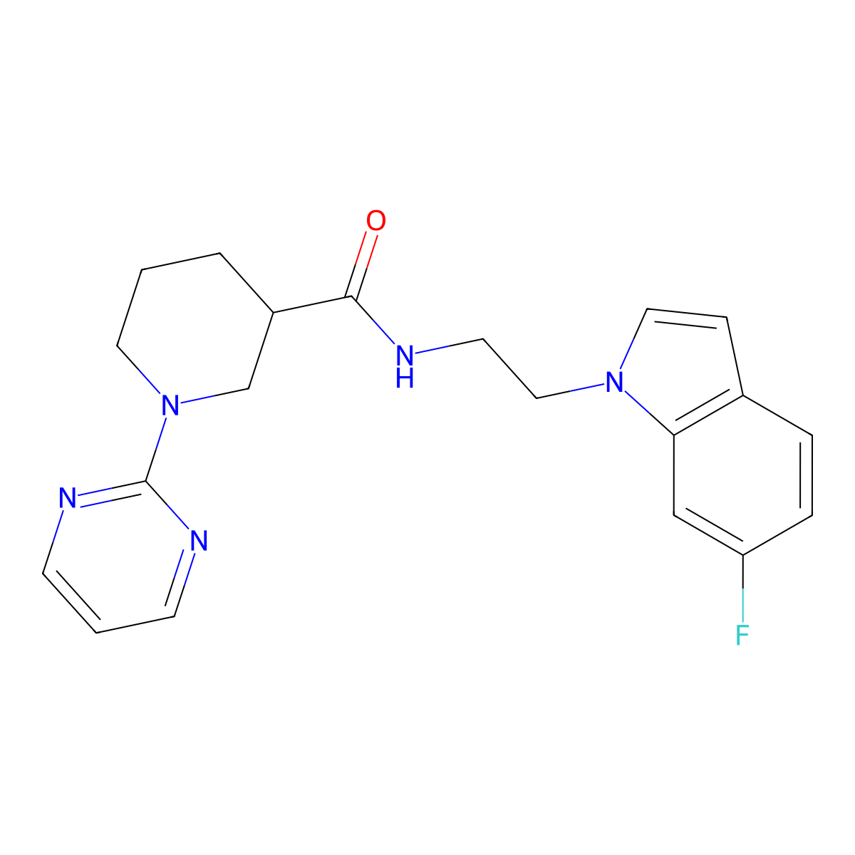 N-[2-(6-fluoro-1H-indol-1-yl)ethyl]-1-(2-pyrimidinyl)-3-piperidinecarboxamide molecular structure, CAS 1630862-42-8