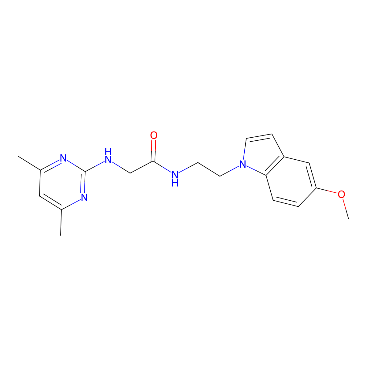 2-[(4,6-dimethyl-2-pyrimidinyl)amino]-N-[2-(5-methoxy-1H-indol-1-yl)ethyl]acetamide molecular structure, CAS 1630862-46-2