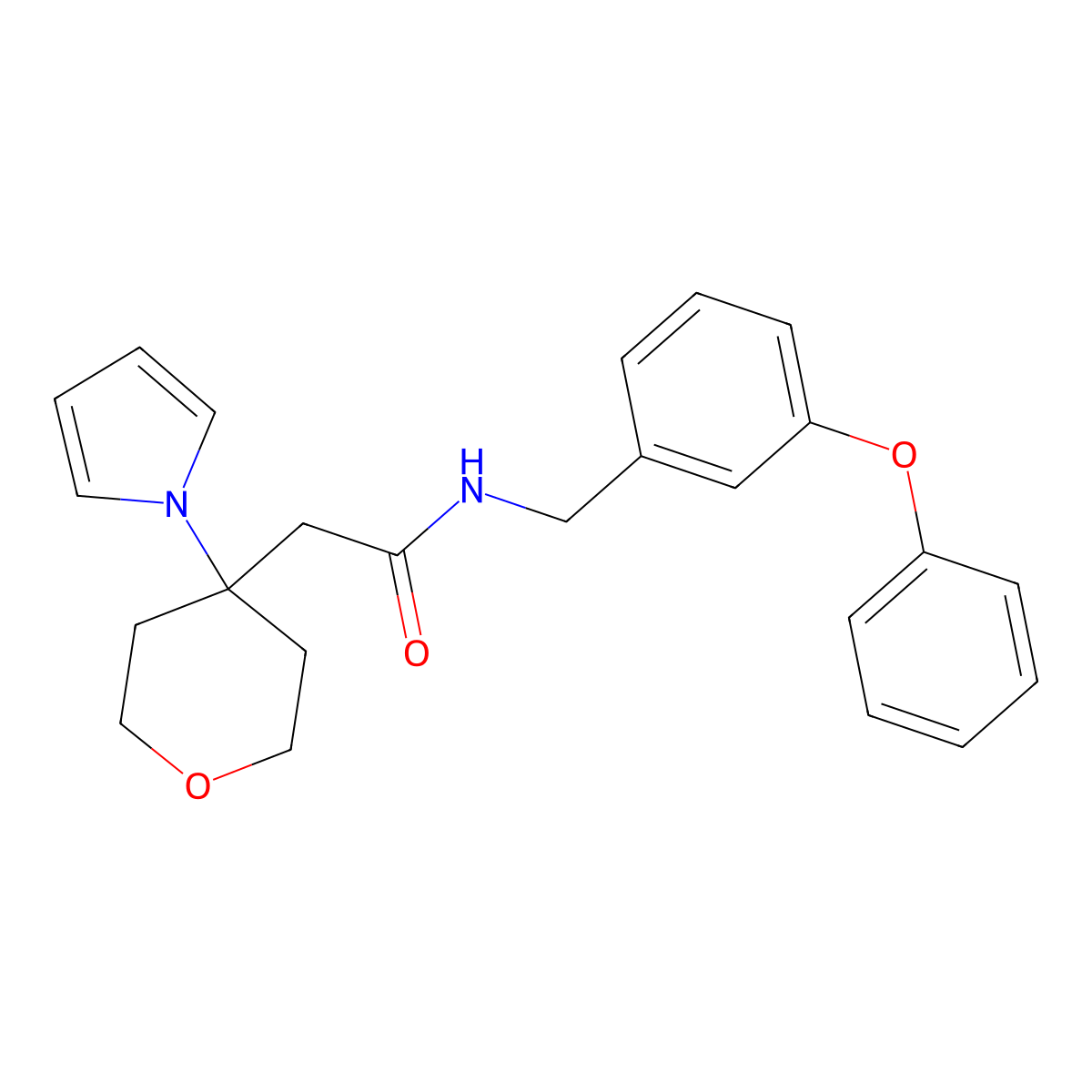 N-(3-phenoxybenzyl)-2-[4-(1H-pyrrol-1-yl)tetrahydro-2H-pyran-4-yl]acetamide molecular structure, CAS 1630862-48-4