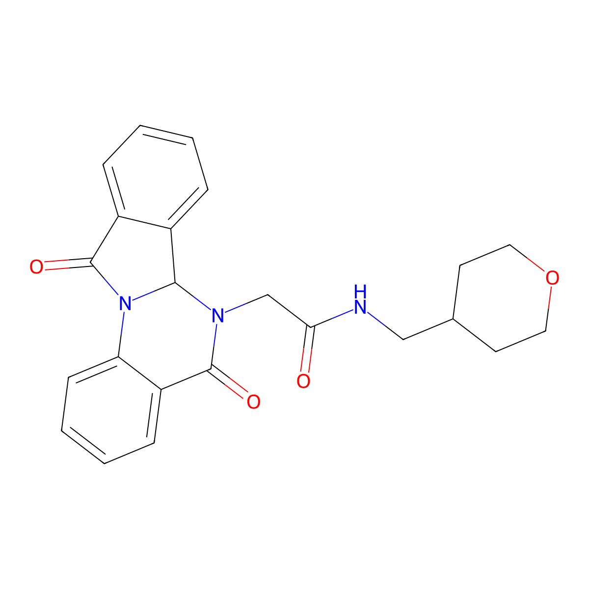 2-(5,11-dioxo-6a,11-dihydroisoindolo[2,1-a]quinazolin-6(5H)-yl)-N-(tetrahydro-2H-pyran-4-ylmethyl)acetamide molecular structure, CAS 1630862-64-4