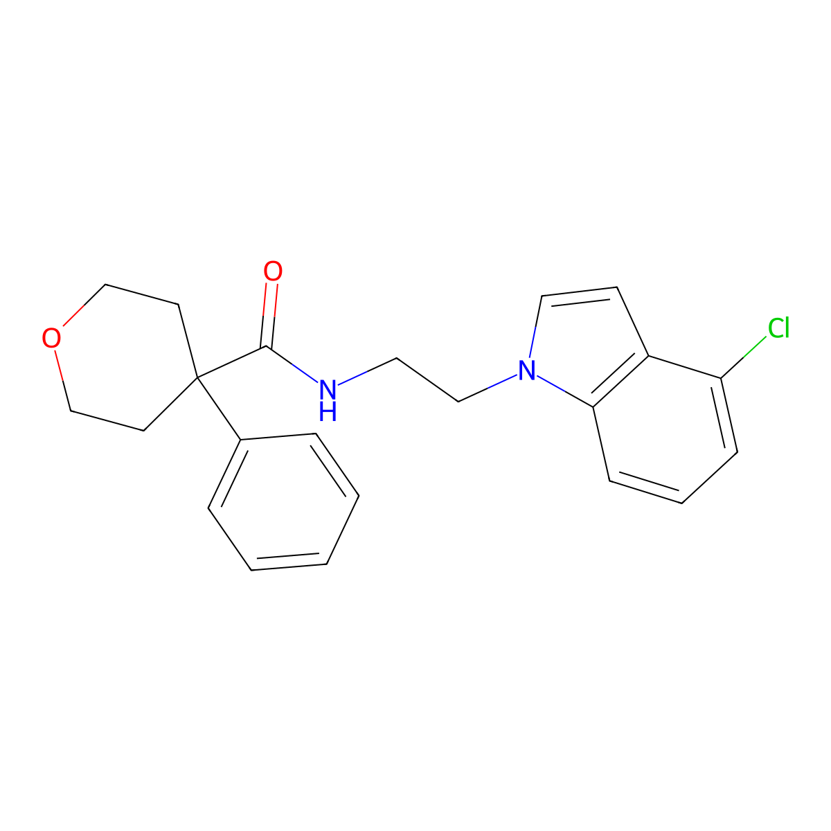 N-[2-(4-chloro-1H-indol-1-yl)ethyl]-4-phenyltetrahydro-2H-pyran-4-carboxamide molecular structure, CAS 1630862-76-8