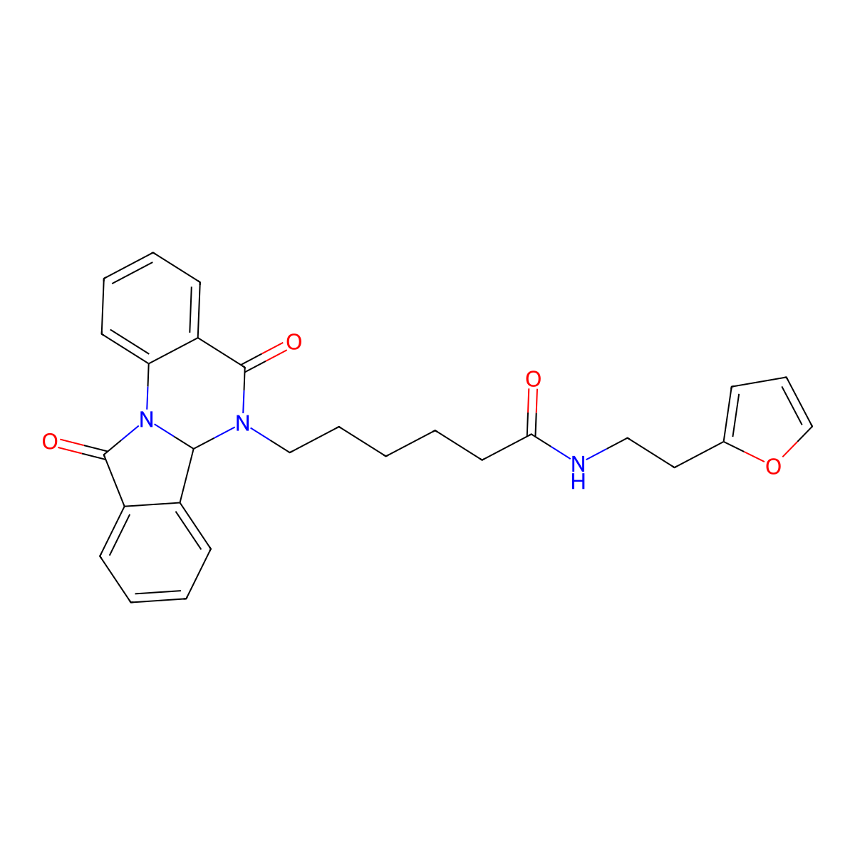 6-(5,11-dioxo-6a,11-dihydroisoindolo[2,1-a]quinazolin-6(5H)-yl)-N-[2-(furan-2-yl)ethyl]hexanamide molecular structure, CAS 1630864-54-8