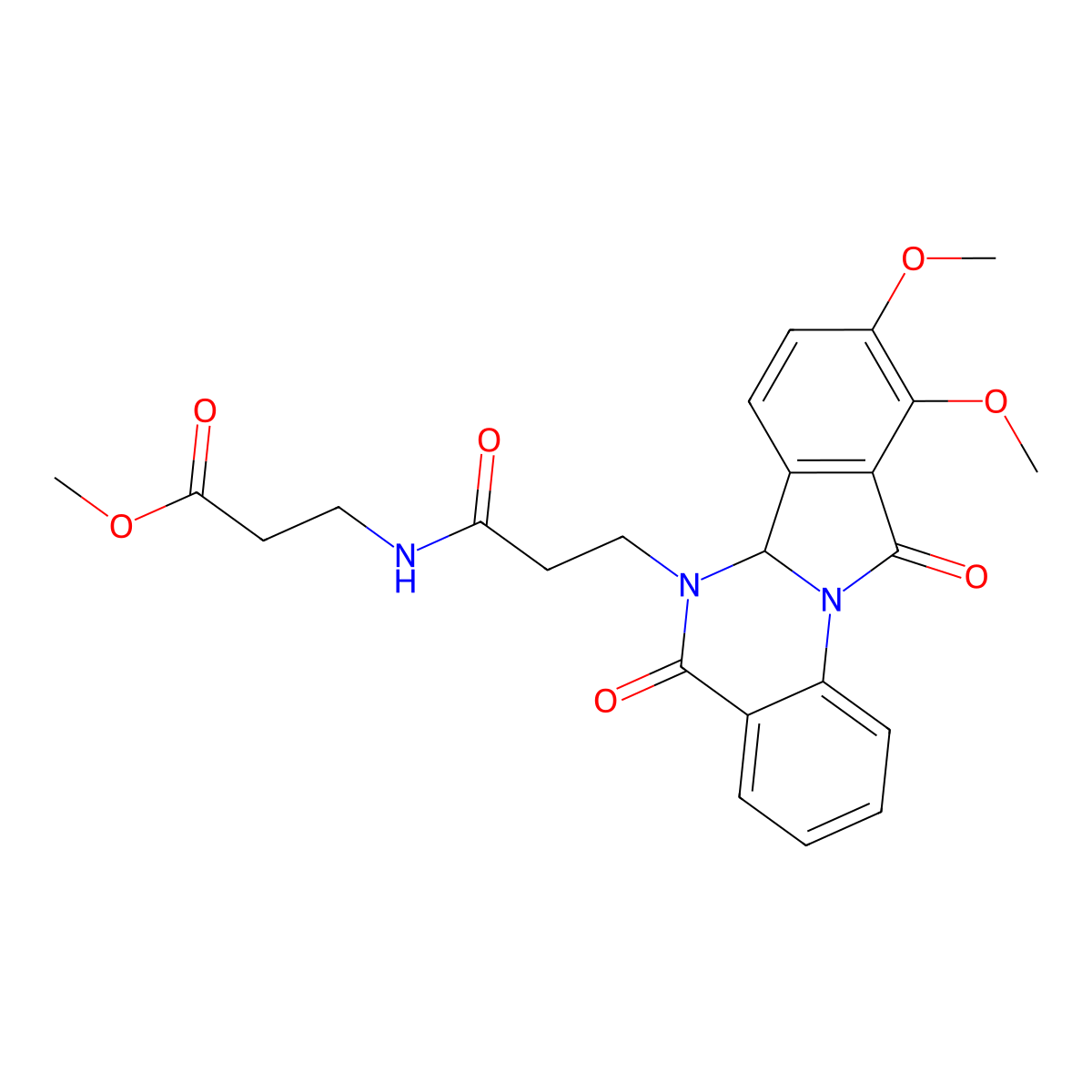 methyl N-[3-(9,10-dimethoxy-5,11-dioxo-6a,11-dihydroisoindolo[2,1-a]quinazolin-6(5H)-yl)propanoyl]-beta-alaninate molecular structure, CAS 1630864-92-4