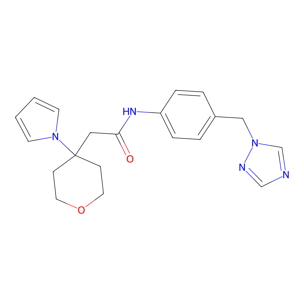 2-[4-(1H-pyrrol-1-yl)tetrahydro-2H-pyran-4-yl]-N-[4-(1H-1,2,4-triazol-1-ylmethyl)phenyl]acetamide molecular structure, CAS 1630865-01-8
