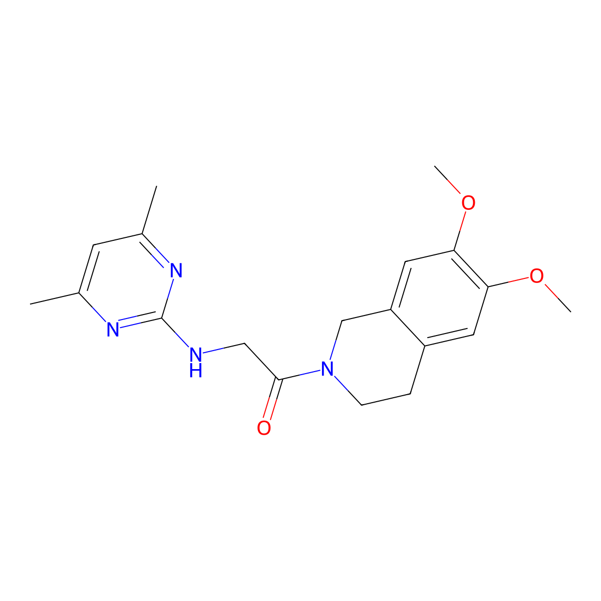 1-(6,7-dimethoxy-3,4-dihydroisoquinolin-2(1H)-yl)-2-[(4,6-dimethylpyrimidin-2-yl)amino]ethanone molecular structure, CAS 1630865-46-1