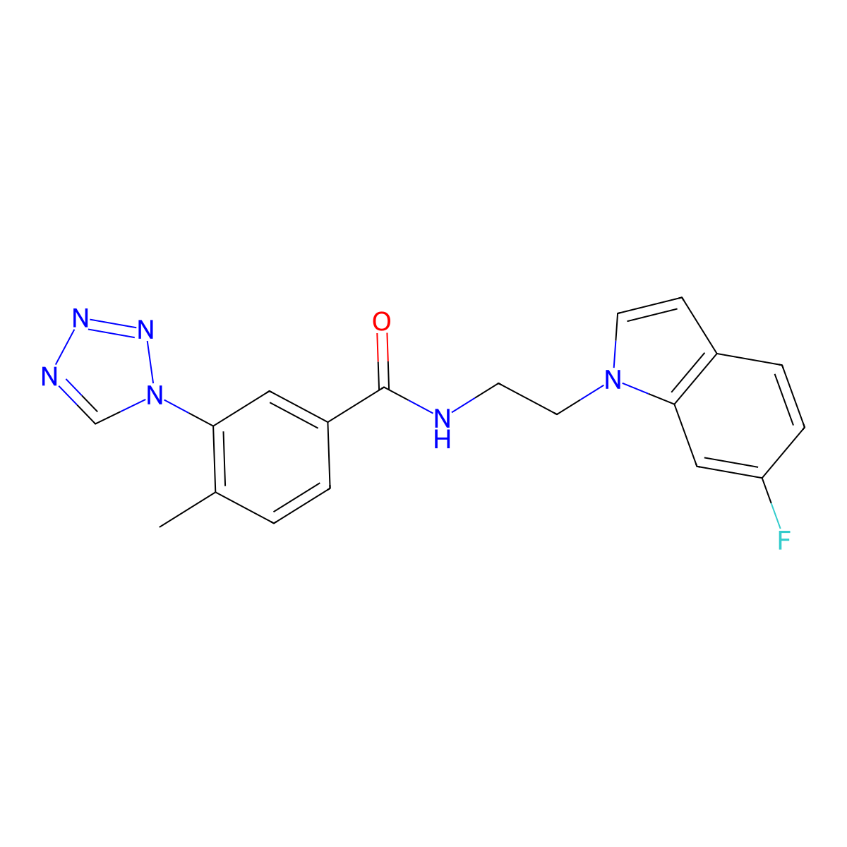 N-[2-(6-fluoro-1H-indol-1-yl)ethyl]-4-methyl-3-(1H-1,2,3,4-tetraazol-1-yl)benzamide molecular structure, CAS 1630865-57-4