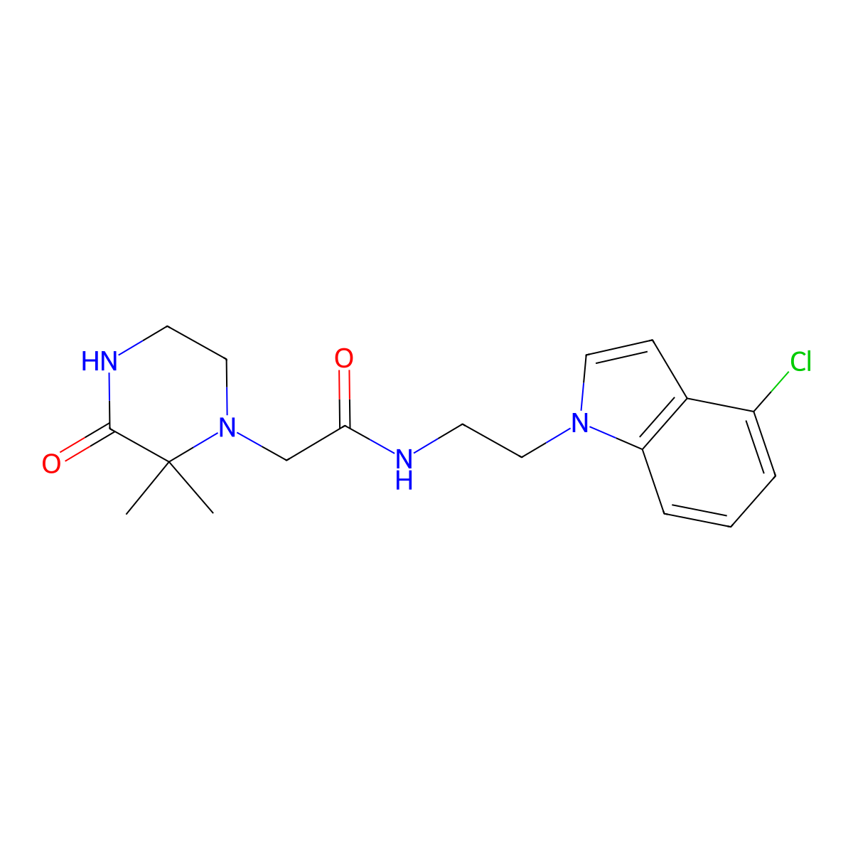 N-[2-(4-chloro-1H-indol-1-yl)ethyl]-2-(2,2-dimethyl-3-oxopiperazino)acetamide molecular structure, CAS 1630865-61-0