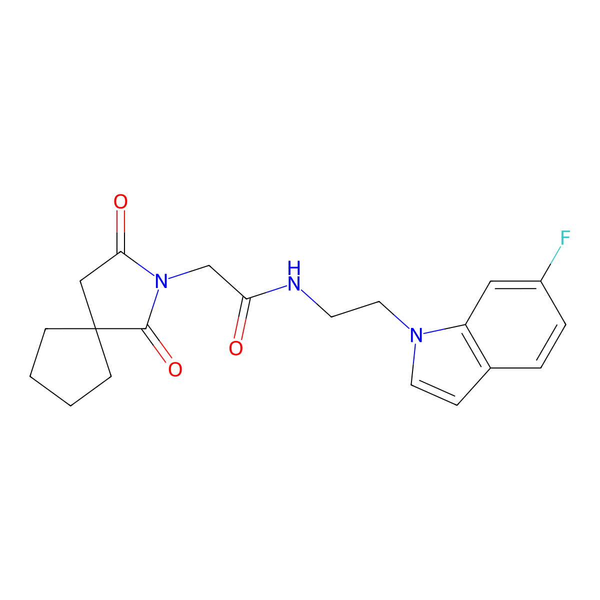 2-(1,3-dioxo-2-azaspiro[4.4]non-2-yl)-N-[2-(6-fluoro-1H-indol-1-yl)ethyl]acetamide molecular structure, CAS 1630865-88-1