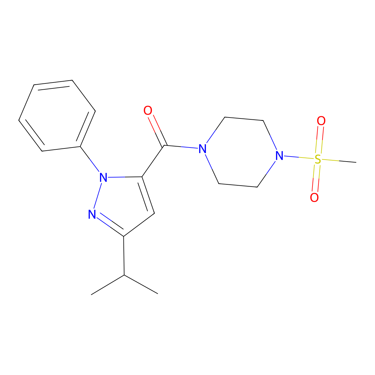 (3-isopropyl-1-phenyl-1H-pyrazol-5-yl)[4-(methylsulfonyl)piperazino]methanone molecular structure, CAS 1630865-90-5