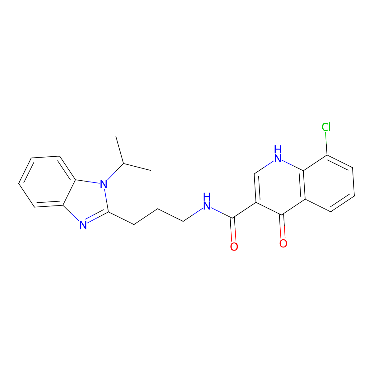 8-chloro-4-hydroxy-N-{3-[1-(propan-2-yl)-1H-benzimidazol-2-yl]propyl}quinoline-3-carboxamide molecular structure, CAS 1630866-05-5