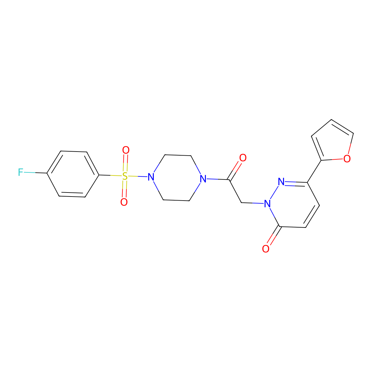 2-(2-{4-[(4-fluorophenyl)sulfonyl]piperazino}-2-oxoethyl)-6-(2-furyl)-3(2H)-pyridazinone molecular structure, CAS 1630866-09-9