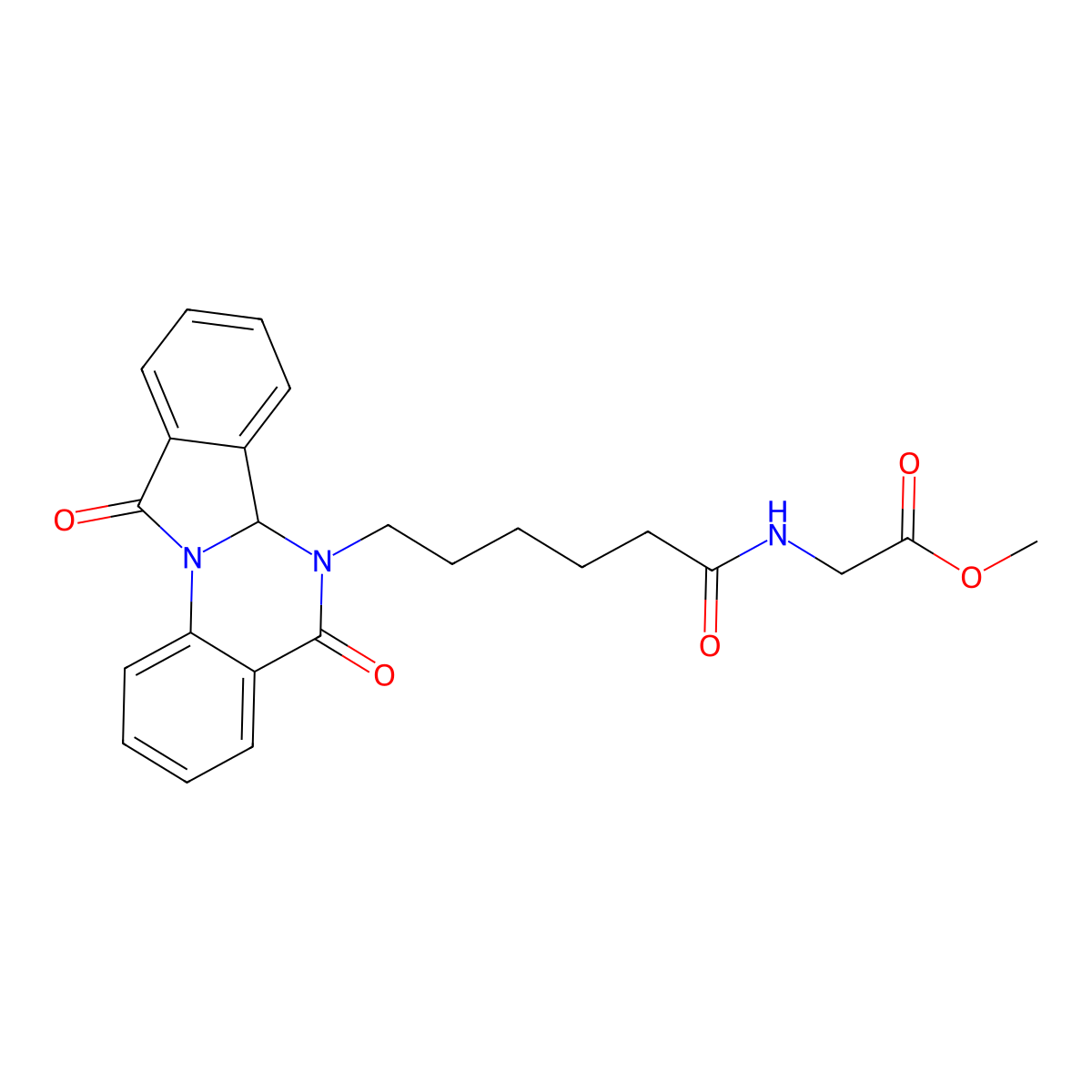 methyl N-[6-(5,11-dioxo-6a,11-dihydroisoindolo[2,1-a]quinazolin-6(5H)-yl)hexanoyl]glycinate molecular structure, CAS 1630866-36-2
