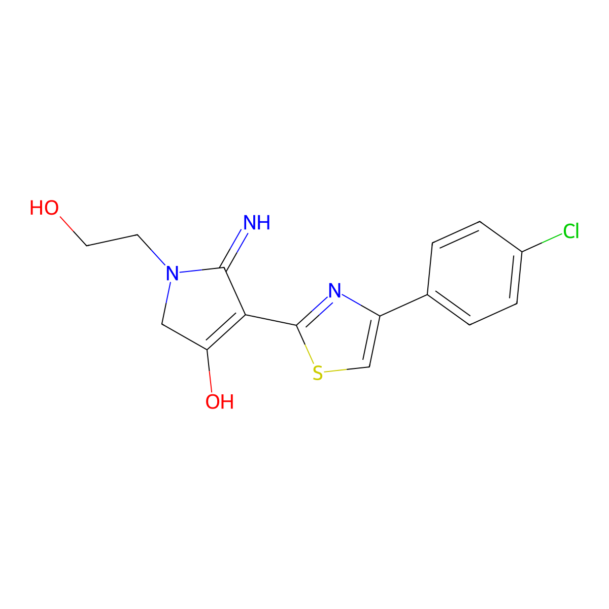 4-[4-(4-chlorophenyl)-1,3-thiazol-2-yl]-1-(2-hydroxyethyl)-5-imino-2,5-dihydro-1H-pyrrol-3-ol molecular structure, CAS 1630866-41-9