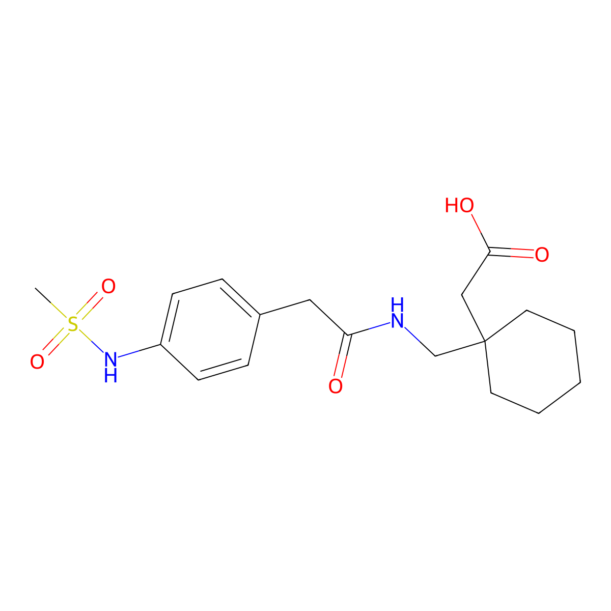 (1-{[({4-[(Methylsulfonyl)amino]phenyl}acetyl)amino]methyl}cyclohexyl)acetic acid molecular structure, CAS 1630866-60-2