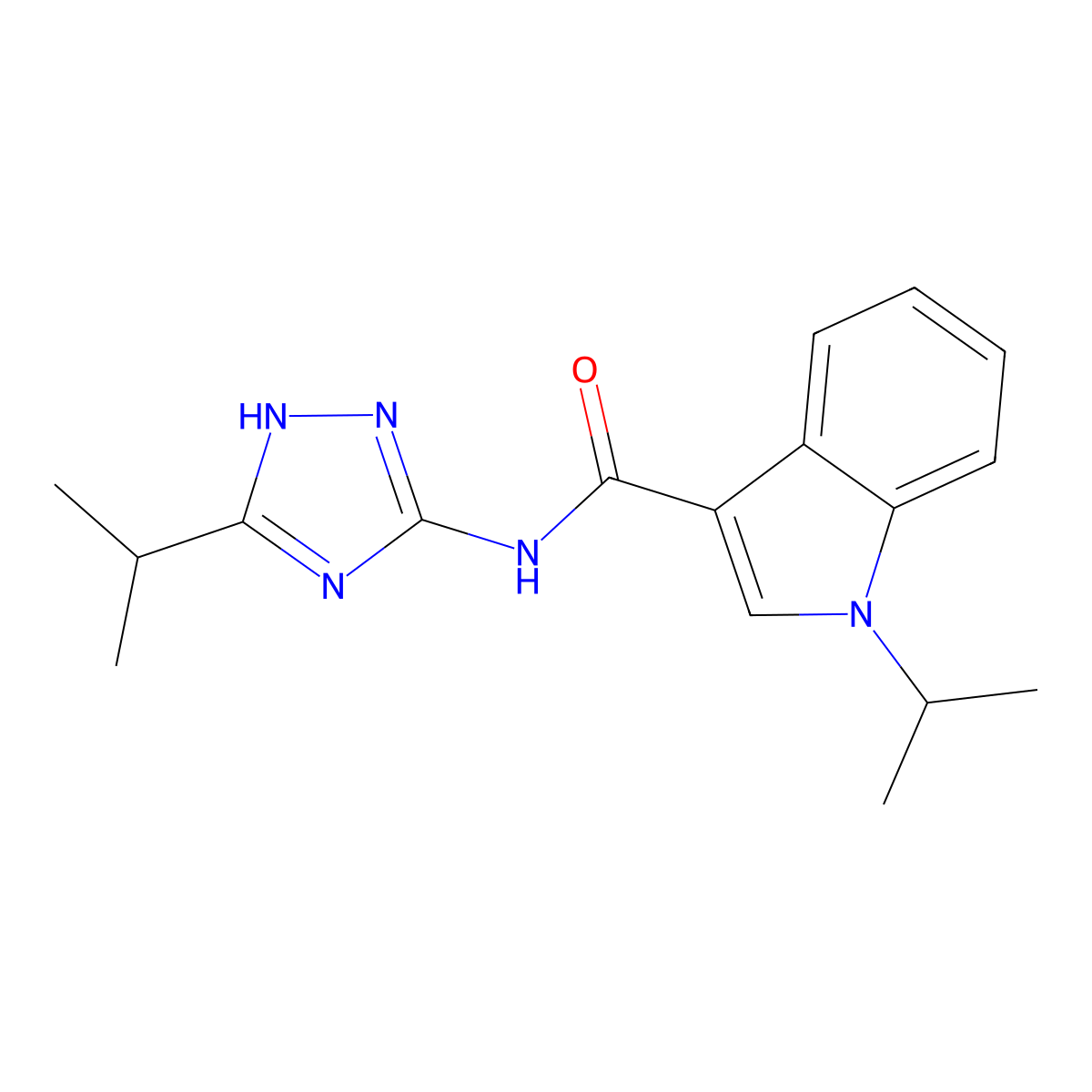 1-(propan-2-yl)-N-[5-(propan-2-yl)-1H-1,2,4-triazol-3-yl]-1H-indole-3-carboxamide molecular structure, CAS 1630866-84-0