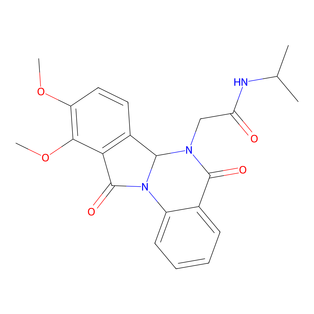 2-(9,10-dimethoxy-5,11-dioxo-6a,11-dihydroisoindolo[2,1-a]quinazolin-6(5H)-yl)-N-(propan-2-yl)acetamide molecular structure, CAS 1630866-87-3