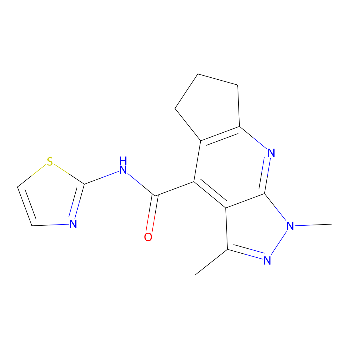 1,3-dimethyl-N-(1,3-thiazol-2-yl)-1,5,6,7-tetrahydrocyclopenta[b]pyrazolo[4,3-e]pyridine-4-carboxamide molecular structure, CAS 1630866-90-8