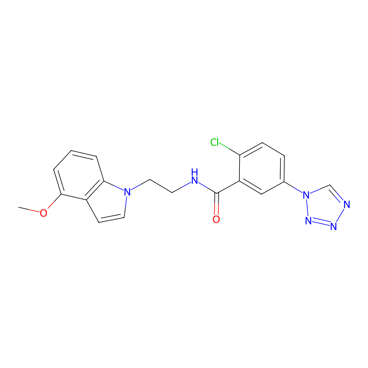 2-chloro-N-[2-(4-methoxy-1H-indol-1-yl)ethyl]-5-(1H-1,2,3,4-tetraazol-1-yl)benzamide molecular structure, CAS 1630866-93-1