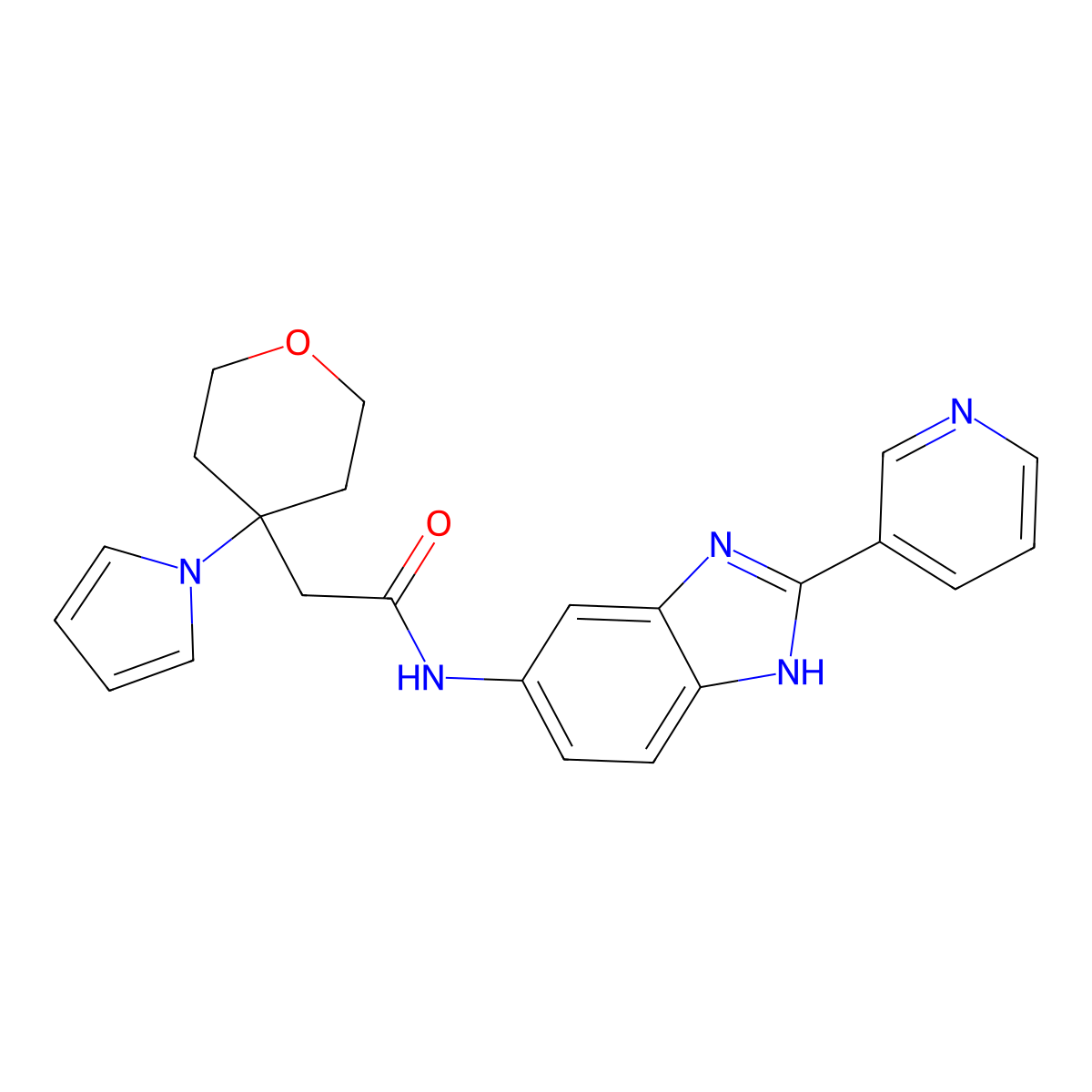 N-[2-(pyridin-3-yl)-1H-benzimidazol-6-yl]-2-[4-(1H-pyrrol-1-yl)tetrahydro-2H-pyran-4-yl]acetamide molecular structure, CAS 1630866-95-3